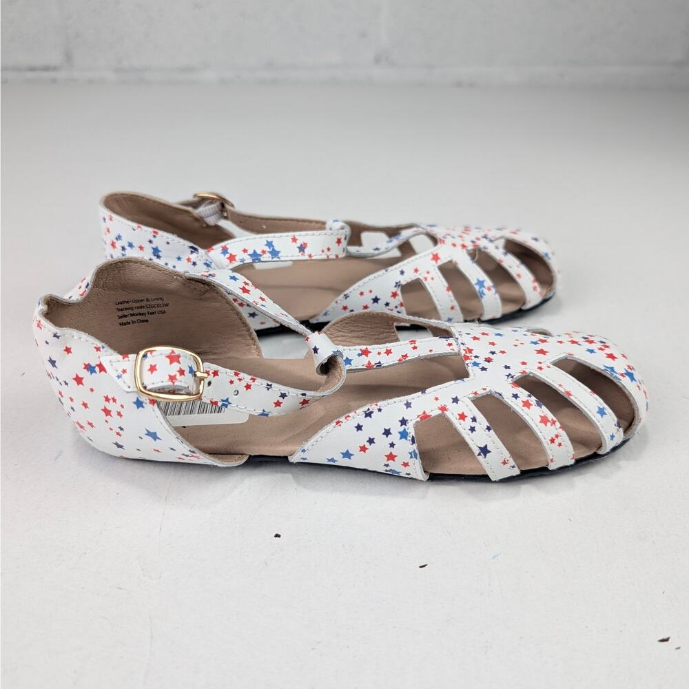 Monkey Feet Girls 7-8Y Red/White/Blue Stars Pattern Mary Jane Style Shoes